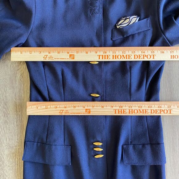 Vintage 80's Leslie Faye Navy Brass Button Midi Sheath Nautical Dress Women's 8P - Picture 7 of 12